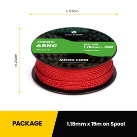 Kamu Synber Micro Cord 1.18 mm Paracord Cord Rope 15 m Spool for Bracelet, Dog Collar, Craft, DIY, Load Capacity 45 kg, Red