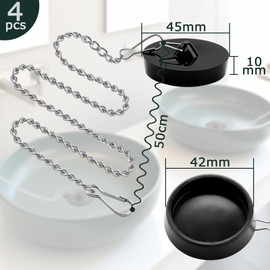 Set of 4 drain plugs, diameter 45-42 mm, sink plugs, sink plugs, bathtub with 50 cm chain, black sink, sink plug, bath plug for drain plugs, washbasin, kitchen sink