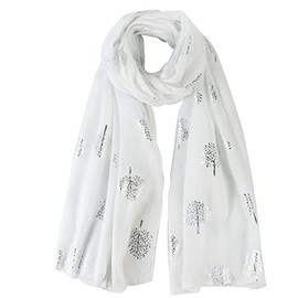 London Scarfs Glitter Mulberry Trees Scarf Women Foil Printed Tree Fashion Ladies Wrap (White With Silver Foil)