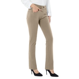 M MOTEEPI Yoga Dress Pants for Women 29'' High Waisted Straight Leg Work Pants Stretch Pull on Business Casual Slacks Pockets Khaki Medium