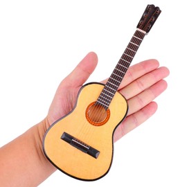 Dselvgvu Wooden Miniature Guitar with Stand and Case Mini Musical Instrument Guitar Replica Collectible Figurines Dollhouse Accessories Model Home Decoration Display Ornament (9.84"x3.62"x1.18")