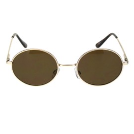 PASTL Round Oval Metal Frame Sunglasses Unisex Fashion Spring Hinge UV 400 Gold, Brown