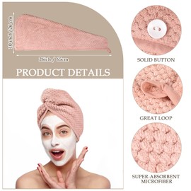 PHOGARY Microfibre Hair Towel Wrap, 3 Pack Hair Turbans for Wet Hair 65x25 cm, Ultra-Thick Soft Plopping Head Towel Quick Dry, Super Absorbent Curly Hair Towel for Women Girl (Pink|Brown|Khaki)