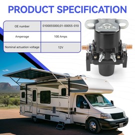 0100055000 Battery Disconnect Relay, RV Automobile Battery Disconnect Solenoid, 01-00055-000 Latching Switch 12V 100A with Fuses and Screws