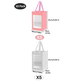 TUIOLUI 10 Pack Small White and Pink Paper Bags with Window Bulk Mini Paper Gift Bags with Handles 7.1x5.1x9.8 Little Goodie Shopping Bags Party Favor Gift Bags for Small Business