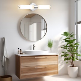 Vaziden Chrome Bathroom Light Fixtures, 2 Light Vanity Lights for Mirror with Milk Glass Shade, Up and Down Wall Sconces for Bathroom Bedroom Living Room Hallway