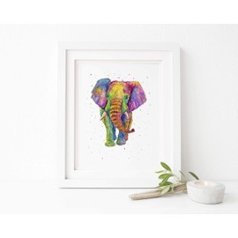Rainbow Elephant Print Wall Art Boho Decor, Elephant Watercolor Picture, Animal Artwork UNFRAMED 8x10" Crafty Cow Design