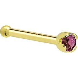 Solid 18k Yellow Gold 1.5mm (0.015 cttw) Genuine Purple Diamond Nose Stud Bone 20 Gauge 1/4"