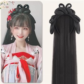 LYWBYXGS Chinese Ancient Wig Women Hanfu Wigs Headdress Photography Dance Accessory Wigs Black for Women Integrated Hair Bun High TEM (Color : #5)