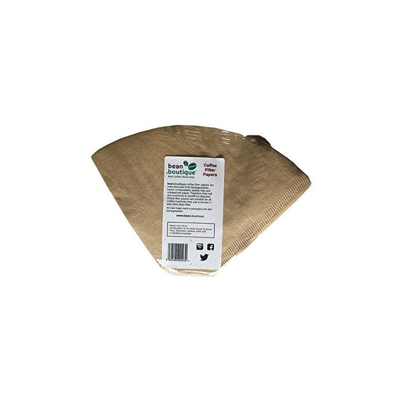 Bean.boutique Coffee Filter Papers/Cones, Plastic Free, Compostable, Unbleached Paper, Biodegradable,