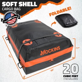 Mockins 20 Cu.Ft. Rooftop Cargo Bag for Top of Car | 53"x40"x17" Car Topper Luggage Carrier Waterproof Storage Set | Weatherproof Vinyl Soft Rooftop Cargo Carrier Bag w/PVC Mat, Straps, Hooks, & More