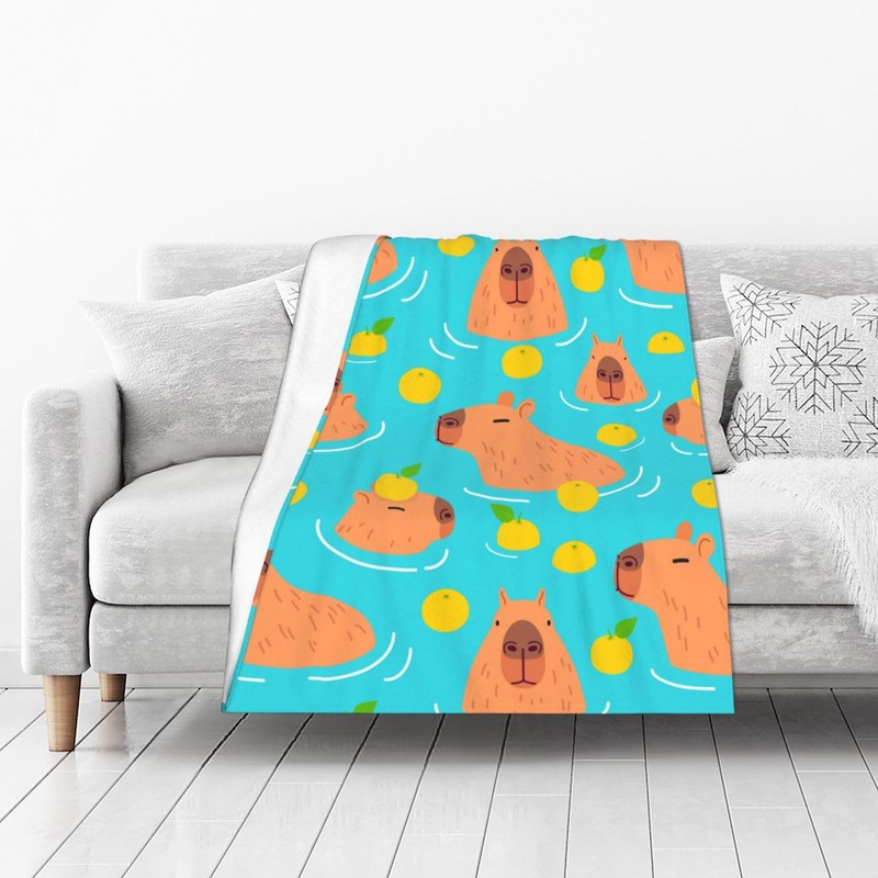 Cute Capybara Animal Pattern Blanket, Soft Blankets Flannel Bed Throw