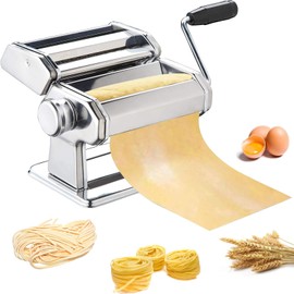 Pasta Maker, METLUCK Stainless Steel Pasta Machine Manual Roller Pasta Maker with 8 Thickness Settings for Spaghetti Linguine Fettuccine Lasagne, Includes Dough Cutter & Hand Crank