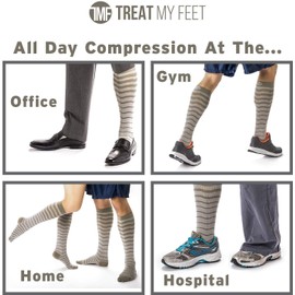 3 Pairs of Compression Socks for Women & Men Knee High Compression Socks - Relieve Calf & Leg Pain - Graduated to Boost Circulation & Reduce Edema Swelling, Nurse & Runner Recommended - (Striped, L)