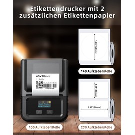 Phomemo M120 Label Printer with 3 Rolls Label Paper, Bluetooth Thermal Labelling Device, Portable Monochrome Labelling Device for Small Businesses, Home Labels, for iOS & Android