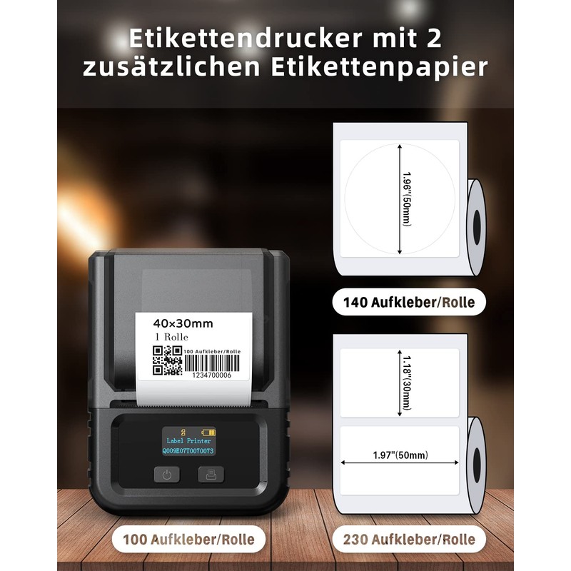 Phomemo M120 Label Printer with 3 Rolls Label Paper, Bluetooth