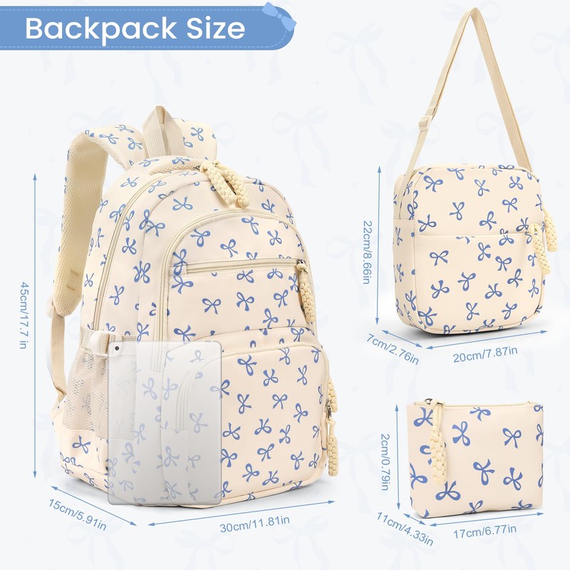 jingyuKJ Coquette Backpack Set, Cute Kawaii Aesthetic Daypack Bow Rucksack