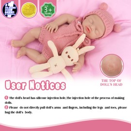 Vollence 12 inch Sleeping Realistic Silicone Baby Dolls Newborn Realistic Eyes Closed Silicone Babies for Kid Christmas Birthday Gifts - Girl