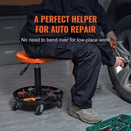 TOQIJUN Adjustable Mechanics Rolling Creeper Seat with Tool Tray 16"-22" Height Garage Stool for Shop Work 250LB Capacity 360° Swivel Casters Heavy Duty Work