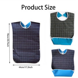 2-Pack Checkered Waterproof Adult Bibs for Elderly Women & Men – Reusable, Washable Crumb Catcher Bibs with Deep Pocket, Durable Mealtime Clothing Protectors for Dining