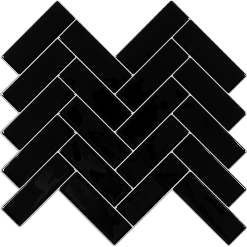 Livelynine 32-Tiles Renter Friendly Black Peel and Stick Backsplash Herringbone