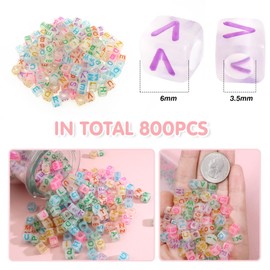 TOAOB 800pcs Glow in The Dark Letter Beads Acrylic Luminous Alphabet Beads Cube Colorful A to Z UV Beads for DIY Crafts Bracelets Necklaces Keychains Jewelry Making