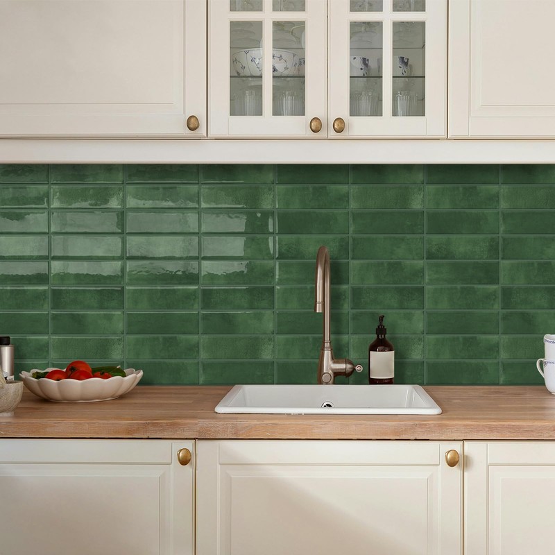 DEWOO Peel and Stick Subway Backsplash Green Kitchen Bathroom Rectangle