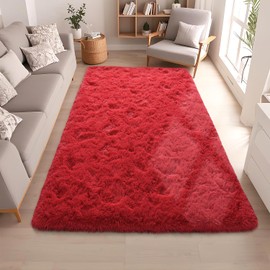 Pufmate Red Rug for Bedroom 6x9 Feet - Ultra Soft Faux Fur Area Rug - Plush Non-Slip Shaggy Carpet for Living Room, Cozy Fluffy Floor Rug for Home Decor