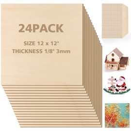 Basswood Sheets 1/8 x 12 x 12 inch - 3mm Basswood Sheets Plywood Sheets Balsa Wood, 24Pcs Square Unfinished Wood Board for DIY Crafts, Laser Cutting, Wood Burning, Painting, Model Carving