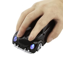 PloutoRich 2.4GHz Wireless Mouse Cool Sports Car Shaped Computer Mouse 1200DPI Less Noise Portable USB Mouse Cordless Mouse for PC Laptop Computer Notebook Kids Gift (Black)