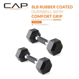 CAP Barbell Coated Dumbbell Weights with Padded Grip, Pair, 8 LBS