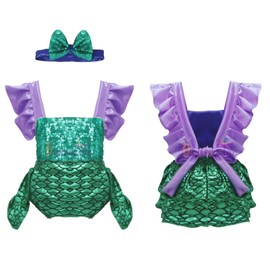 Disfraz Sirenita Vestido Niña Pañalero Sirena Princesa Ariel Vestido Pañalero (12 meses)