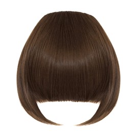 Luxiremi Clip-In Pony Face Pony Clip in Fringe Bangs Extension Thick Fake Coffee Beans Brown Clip Pony Hairpieces for Women