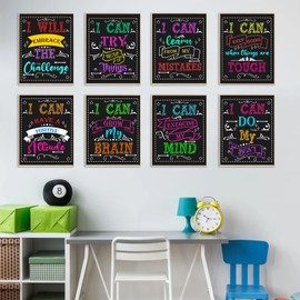 Kids Motivational Posters – Set of 8 Positive Affirmation Wall Prints for Classroom, School & Home Learning Decor, Inspirational Quotes for Children & Teachers