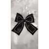 Elegant Black Satin Hair Bow with Rhinestone Trim, Large Decorative