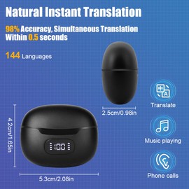 Ainiv AI Headphones Translator, Translator Earbuds, Bluetooth Headphones Instant Translation in 144 Languages, Two-Way Translator Headphones with App, AI Earphones for Travel Learning