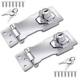 2 Packs 4Inch Keyed Hasp Locks, Twist Knob Keyed Locking Hasp for Small Doors, Cabinets and More,Stainless Steel Steel, Chrome Plated Hasp Lock Catch Latch Safety Lock