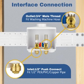 1-Pack GUOFIS Washing Machine Outlet Box,1/2 Inch Push-fit Inlet x 3/4 Inch MHT Outlet, Laundry Washer Box with Stainless Steel Water Hammer Arrestor (Double Drain)