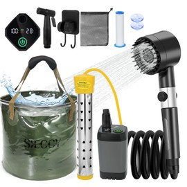 Portable Shower with Heater, 6000mAh Battery-Powered Portable Camping Shower Pump with 1500W Auto-Off Heater, 6.6 Gal Foldable Bucket, Digital Display – Ideal for Hiking, RV, Dog Bathing