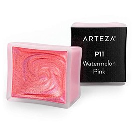 Arteza Metallic Watercolor Paint, Watermelon Pink A711, Set of 2 Half Pans, Pearl Paint, Vibrant and Pearlescent Hues, For Illustrations, Calligraphy, Painting