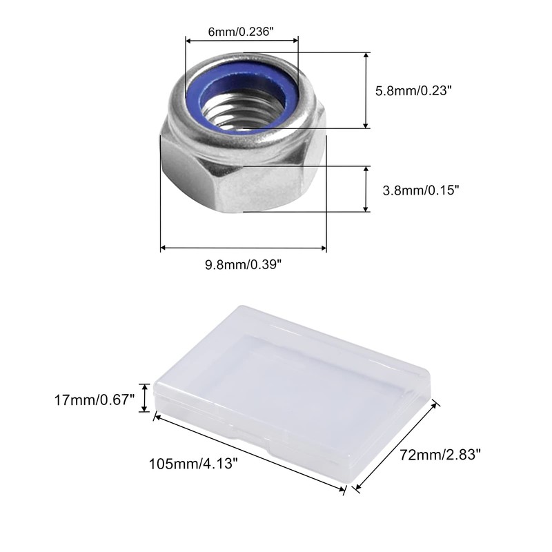 SPEEDWOX 100 PCS M6 x 1mm Nylon Insert Nuts Locknuts,