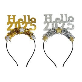 CYNOSURETECH 2 Pieces Happy New Year Headbands, Glitter Dress Up Headbands, 2025 New Year Party Headbands, Celebration Party Headbands, Holiday Hair Accessories For Kids And Adults