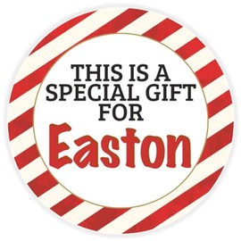This is a Gift for Easton - Circle Sticker Decal 3 Inch - Candy Cane Merry Christmas Gift Tag Present Tree Holiday Custom Name Santa Claus