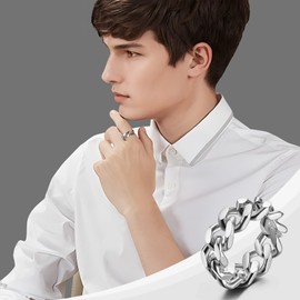 Dsnyu Men's Ring Stainless Steel Chain Simple Cuban Link Band Ring Engagement Rings 8 mm Wide Punk Fashion Jewellery Size 49 (15.6) - 67 (21.3), 不, No Gemstone