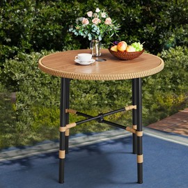 YITAHOME Round Patio Table for 4-Person 35.4" * 30.3" Outdoor Patio Dining Table with w/2.2" Umbrella Hole, Plastic Wood Tabletop and Sturdy Iron Frame Perfect for Lawn Backyard Garden, Black