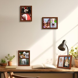 Golden State Art, 6x8 Picture Frame, Solid Wood Collage Picture Frames With 2 Openings- Display Two 4x6Photos- High Definition Real Glass Picture Frame for Tabletop or Wall Mounting(Brown, 1 Pack)