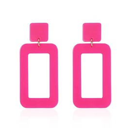 Just Follow Hot Pink Geometric Beaded Drop Dangle Hoop Earrings for Women Boho Rose Petal Tassel Earrings