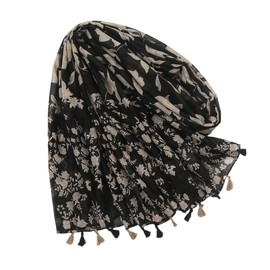FAIRYGATE Scarf Women Black Vintage Classic Flower Design Viscose Material Neck Tassel Shawls and Wraps Ladies Scarves Lightweight Clearance 86005