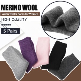 Merino Wool Socks for Womens Thermal Winter Hiking Thick Warm Crew Cozy Comfy Work Gifts Stocking Stuffers for Womens Socks 5 Pairs(Assorted A)