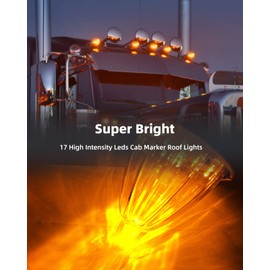 LBRST 17 LED Torpedo Cab Lights Chrome Clear LED Top Cab Marker Roof Running Lights Assembly Compatible with Kenworth/Peterbilt/Freightliner/Mack//International Paccar Heavy Duty Trucks